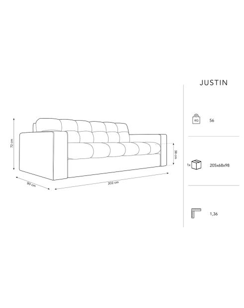 Canapé Velours Justin 3 Places bleu roi - 202x90x72 cm