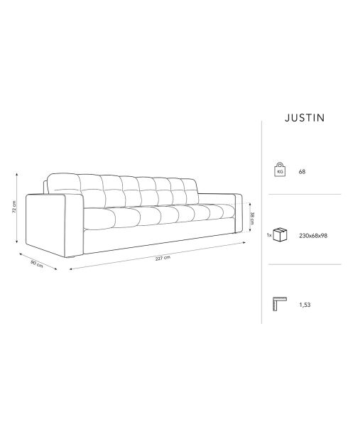 Canapé Velours Justin 4 Places bleu roi - 227x90x72 cm