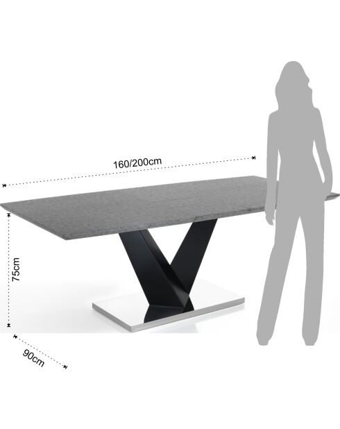 Table À Rallonge Valy Cement noir/ciment - 75x90x160 cm