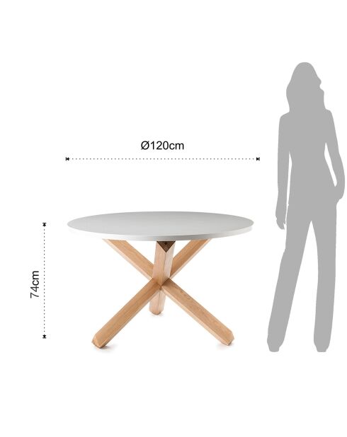 Table Ronde New Frisia blanc/chêne - 75xØ120 cm