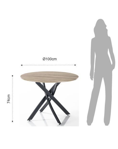 Table ronde en bois MILL chêne/noir - 74xØ.100 cm