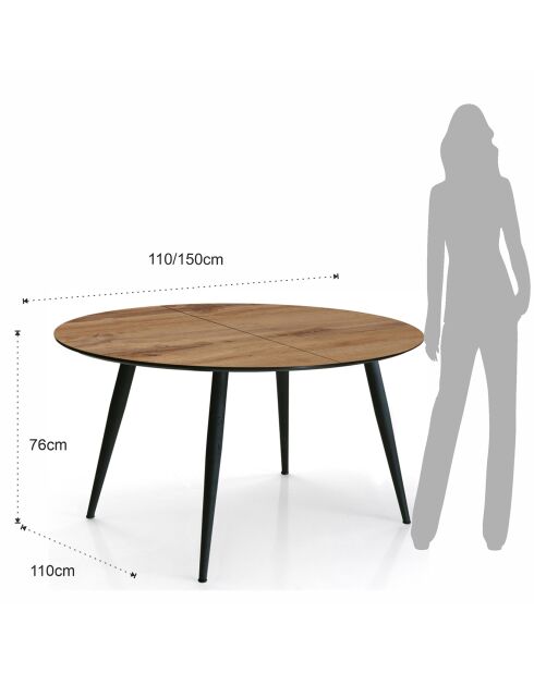 Table À Rallonge Valdi noyer/noir - 76x110x110 cm