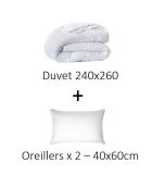 2 Oreillers + 1 Couette Hiver-Eté Thermoregulante blancs - 240x260 cm