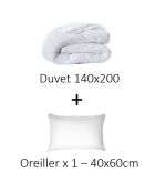 Oreiller + 1 Couette Hiver-Eté Thermoregulante blancs - 140x200 cm