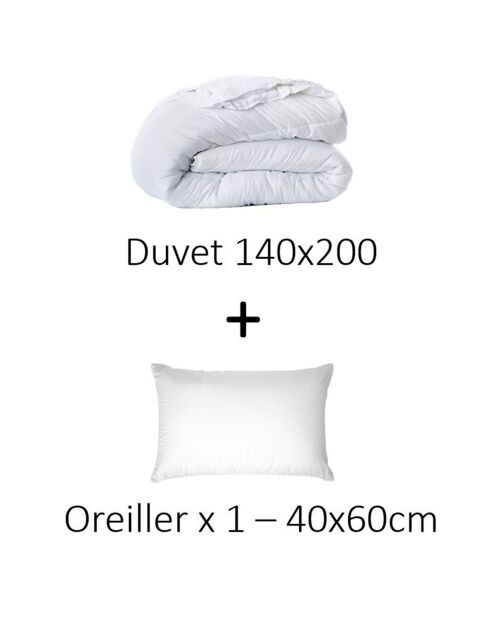 Oreiller + 1 Couette Hiver-Eté Thermoregulante blancs - 140x200 cm