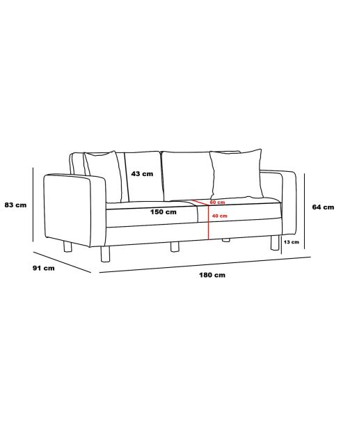 Canapé 2 places Berlin crème/doré - 180x83x91 cm