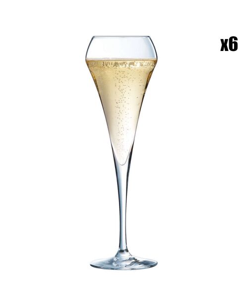 6 Flûtes à champagne Open Up transparentes - 20 cl