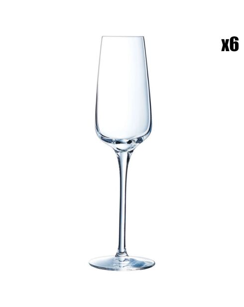 6 transparante Sublym champagneglazen - 21 cl