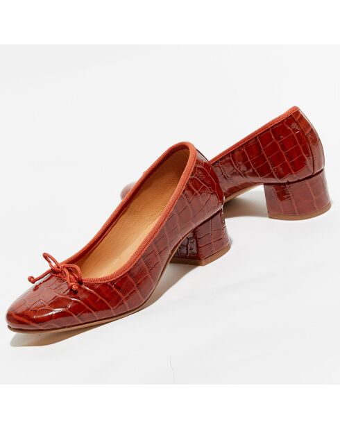 Ballerines en Cuir croco Albane rouges - Talon 4 cm