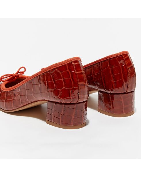 Ballerines en Cuir croco Albane rouges - Talon 4 cm