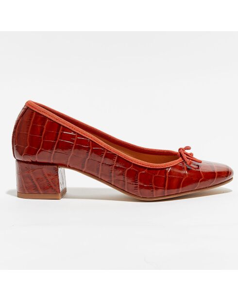 Ballerines en Cuir croco Albane rouges - Talon 4 cm