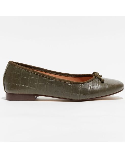 Ballerines en Cuir croco Nicole kaki