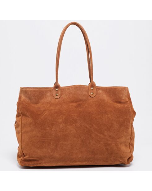 Sac cabas en Velours de Cuir d'Agneau Amélie camel - 44x16x36 cm
