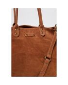 Sac cabas en Velours de Cuir d'Agneau Amélie camel - 44x16x36 cm