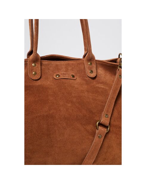 Sac cabas en Velours de Cuir d'Agneau Amélie camel - 44x16x36 cm