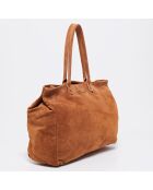 Sac cabas en Velours de Cuir d'Agneau Amélie camel - 44x16x36 cm