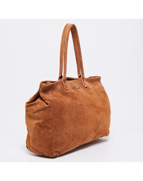 Sac cabas en Velours de Cuir d'Agneau Amélie camel - 44x16x36 cm