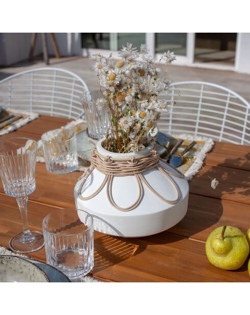 Vaso Nour in cemento e rattan bianco/naturale - D.21x16 cm