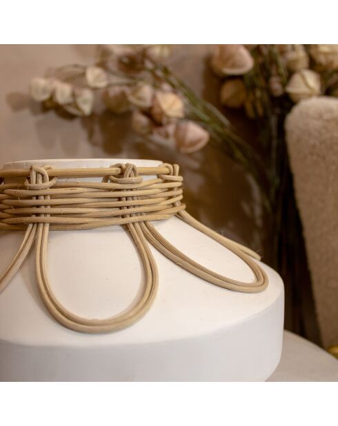 Vaso Nour in cemento e rattan bianco/naturale - D.21x16 cm