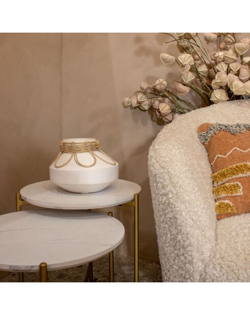 Vaso Nour in cemento e rattan bianco/naturale - D.21x16 cm