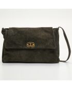 Sac porté épaule en Velours de Cuir Ana kaki - 37x25x10 cm