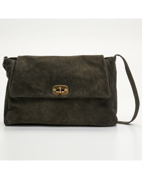 Sac porté épaule en Velours de Cuir Ana kaki - 37x25x10 cm