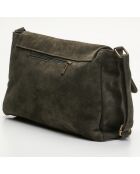 Sac porté épaule en Velours de Cuir Ana kaki - 37x25x10 cm
