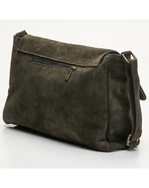 Sac porté épaule en Velours de Cuir Ana kaki - 37x25x10 cm