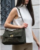 Sac porté épaule en Velours de Cuir Ana kaki - 37x25x10 cm