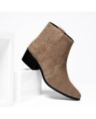 Boots en Velours de Cuir Soleine taupe - Talon 5 cm