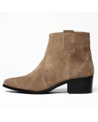 Boots en Velours de Cuir Soleine taupe - Talon 5 cm