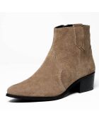 Boots en Velours de Cuir Soleine taupe - Talon 5 cm