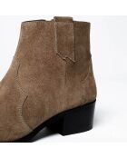 Boots en Velours de Cuir Soleine taupe - Talon 5 cm