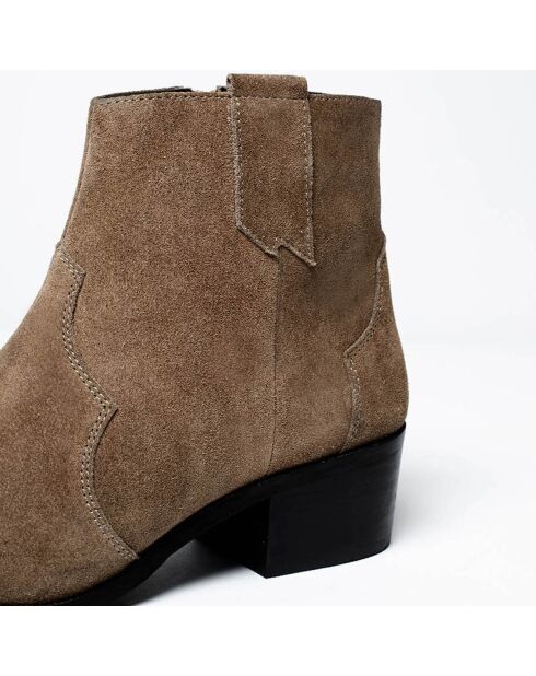 Boots en Velours de Cuir Soleine taupe - Talon 5 cm