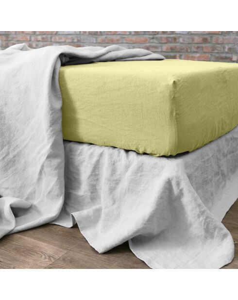 Drap housse en Lin lavé bonnet 30 cm Beurre jaune