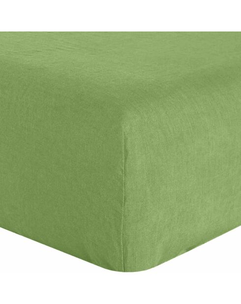 Drap housse en Lin lavé bonnet 30 cm Kiwi vert