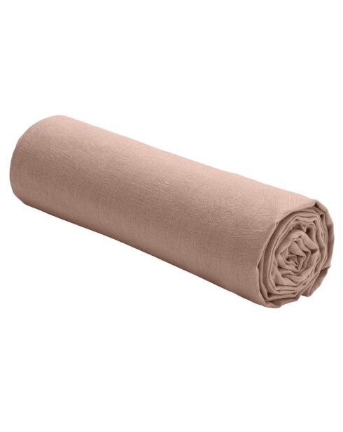 Drap housse en Lin lavé bonnet 30 cm Nougat marron