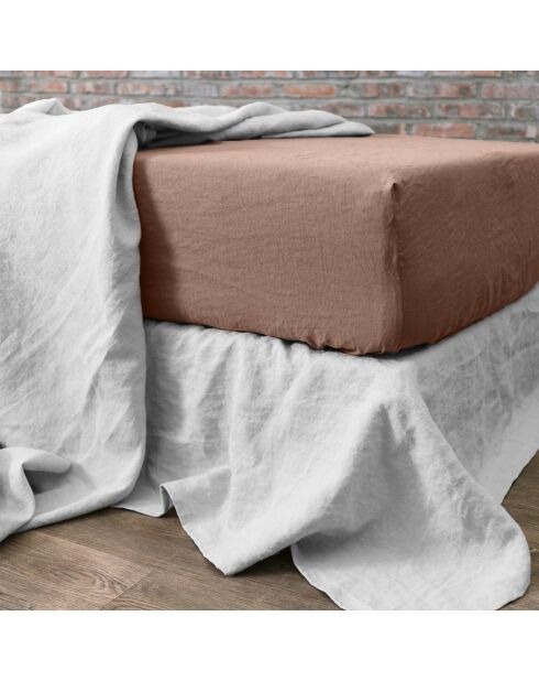 Drap housse en Lin lavé bonnet 30 cm Nougat marron