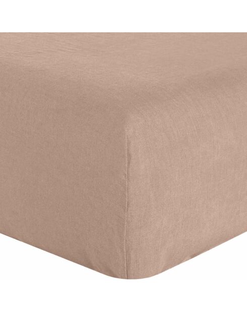 Drap housse en Lin lavé bonnet 30 cm Nougat marron
