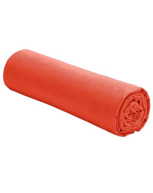 Drap housse en Lin lavé bonnet 30 cm Flamme orange