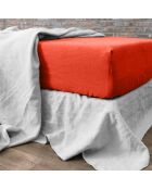 Drap housse en Lin lavé bonnet 30 cm Flamme orange