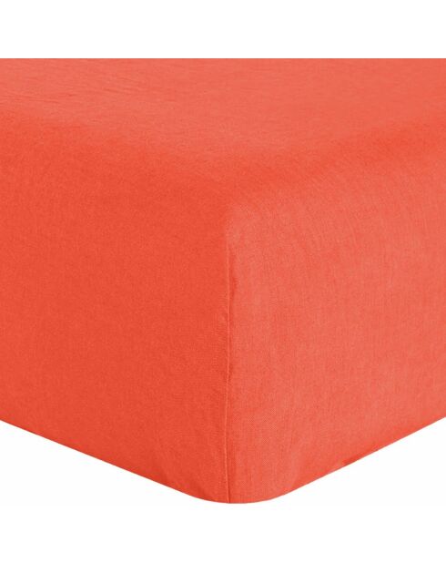 Drap housse en Lin lavé bonnet 30 cm Flamme orange