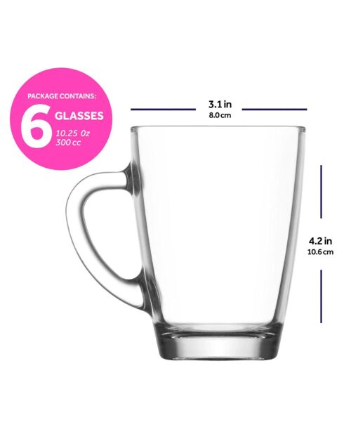 6 Tasses à café transparentes - 30 cl