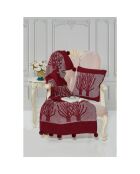 Coussin et plaid tricot bordeaux