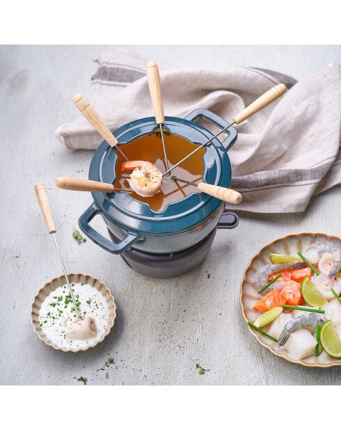 Service à fondue Fontestic avec 6 fourchettes vert - 18x18x18 cm