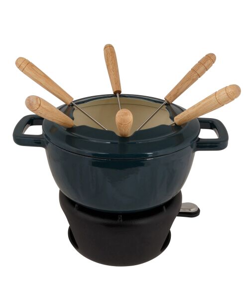 Service à fondue Fontestic avec 6 fourchettes vert - 18x18x18 cm