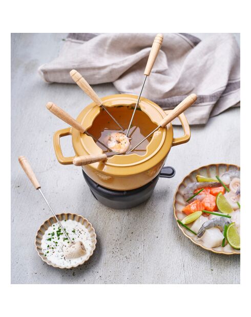 Service à fondue Fontestic avec 6 fourchettes jaune - 18x18x18 cm