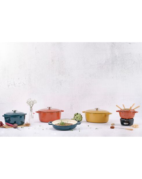 Faitout Fontestic en fonte avec couvercle vert - 28x28x13 cm