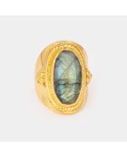 Anello regolabile in labradorite in ottone dorato