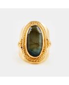 Anello regolabile in labradorite in ottone dorato
